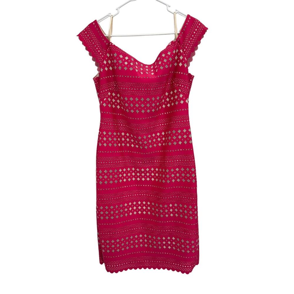Eliza J Dress Laser Cut Off Shoulder Pink Size 14